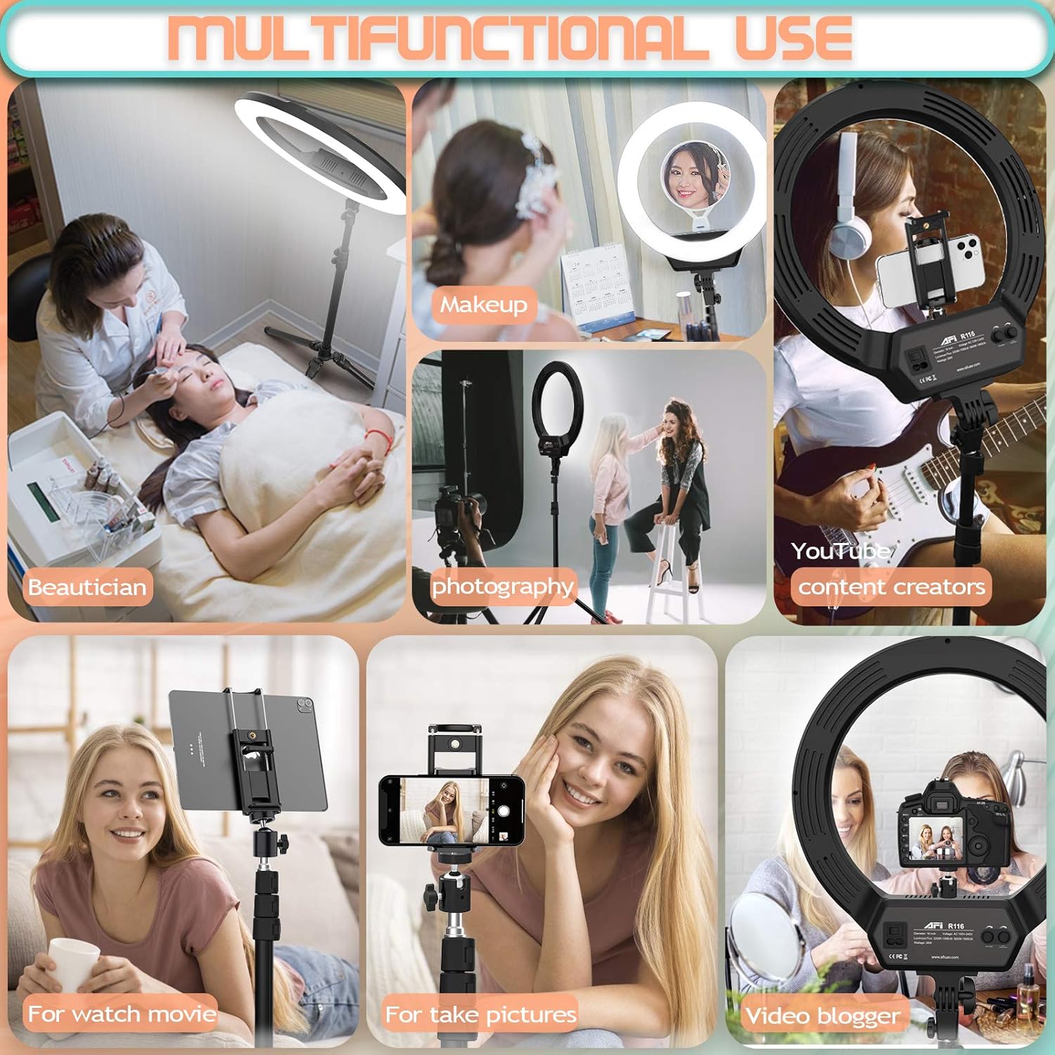 Flash Deals - 60% OFF AFI 16 Selfie Ring Light with 3 Color Modes 79 Extendable Tripod Stand Phone Camera Holder, 320 Bulbs 6500K 10 Brightness Dimmable LED Carrying Bag for Photography Makeup Live YouTube Video TikTok