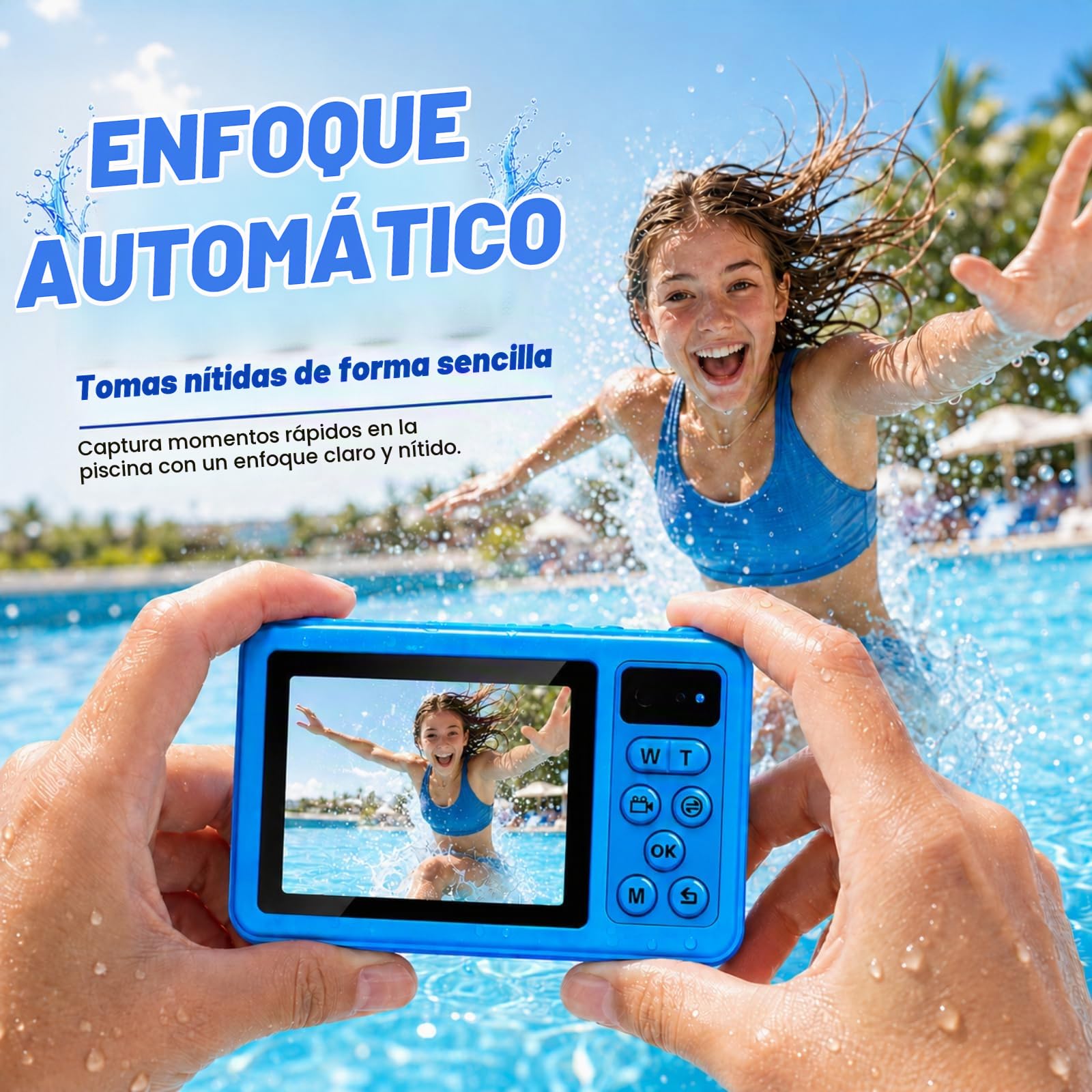 Maxmango D70 Cámara Acuatica 4K Impermeable - 10FT Cámara de Fotos Doble Pantalla para Selfies - Enfoque Automático, Zoom 18X - Ideal para Buceo, Esnórquel y Natación - Incluye Tarjeta de 16