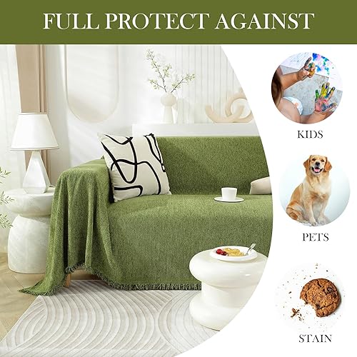 Miniatura 4 de HANDONTIME Fundas de sofá verde oliva, protector de sofá para mascotas, funda de cojín verde oscuro, funda de cojín de felpilla para sofá de 3