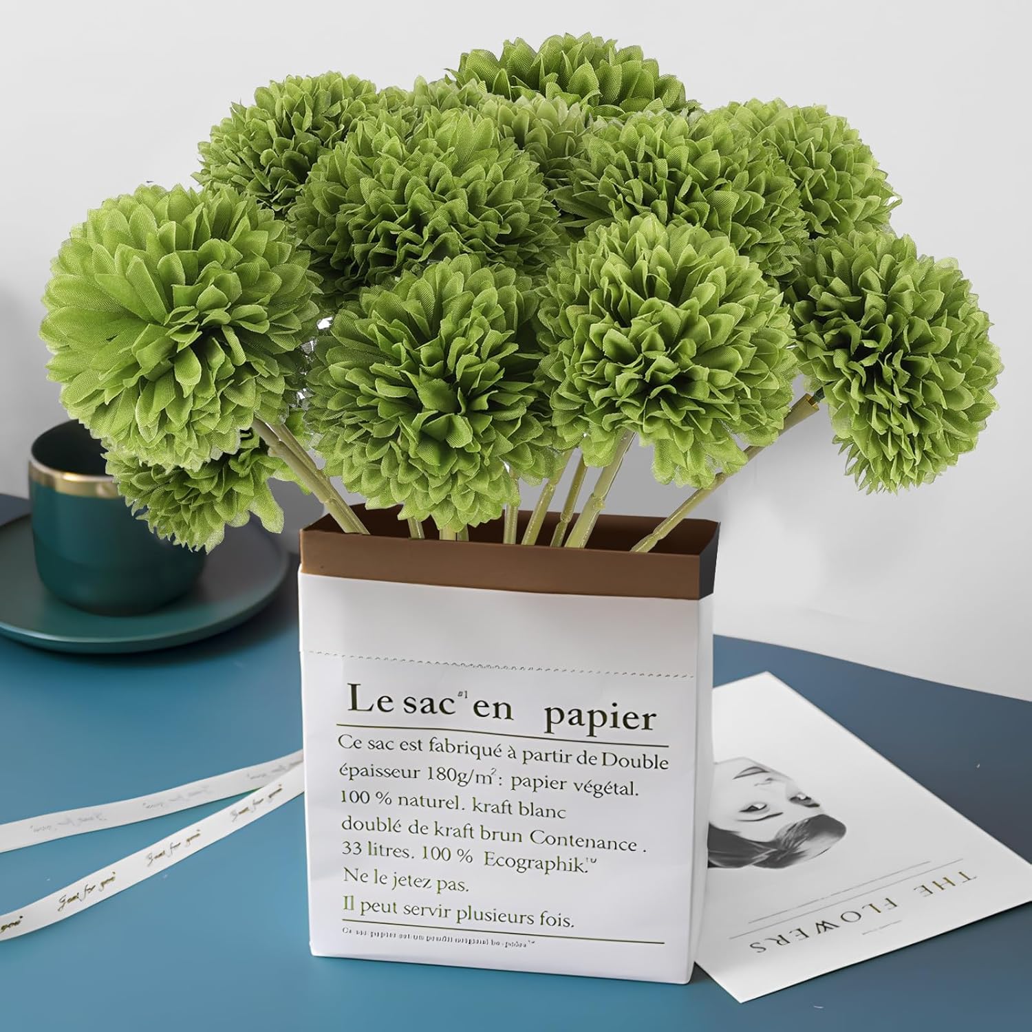 12 Pcs Artificial Chrysanthemums Flowers Green Flowers Silk Fake Mums Flowers for St Patricks Day Outdoor Wedding Table Centerpiece Home Decor (12, Green) - Image 6