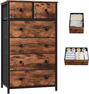 Somdot 6 Drawers Dresser for Bedroom,Tall Chest of Dressers,5 Tier Storage Cabinet Organizer with Wood Top, Metal Frame for Living Room,Hallway,Closet,Entryway,Wood Grain Print