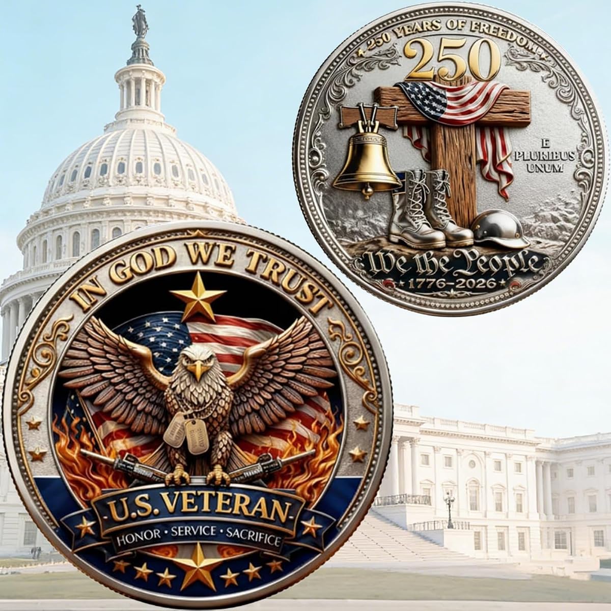 America 250th Anniversary Commemorative Coin,USA 250th Anniversary Coin Challenge,for Patriotism,250 Year American Anniversary Coin American Eagle & Patriotic Symbols Collectible (Style 6)