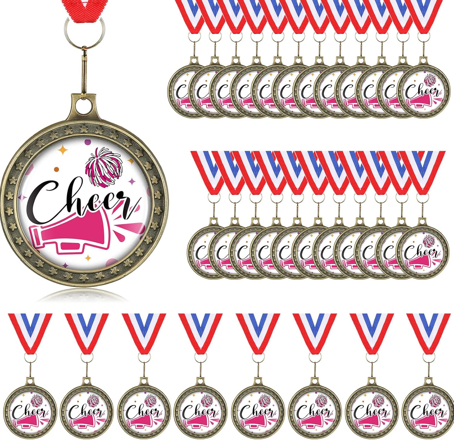 Kigeli 12/24Pcs Cheer Award Medals Bulk Basketball Soccer Baseball Volleyball Softball Football Cheerleading Trophy Prize Cheer Team Gift for Sports Competitions Participation Winner Gift