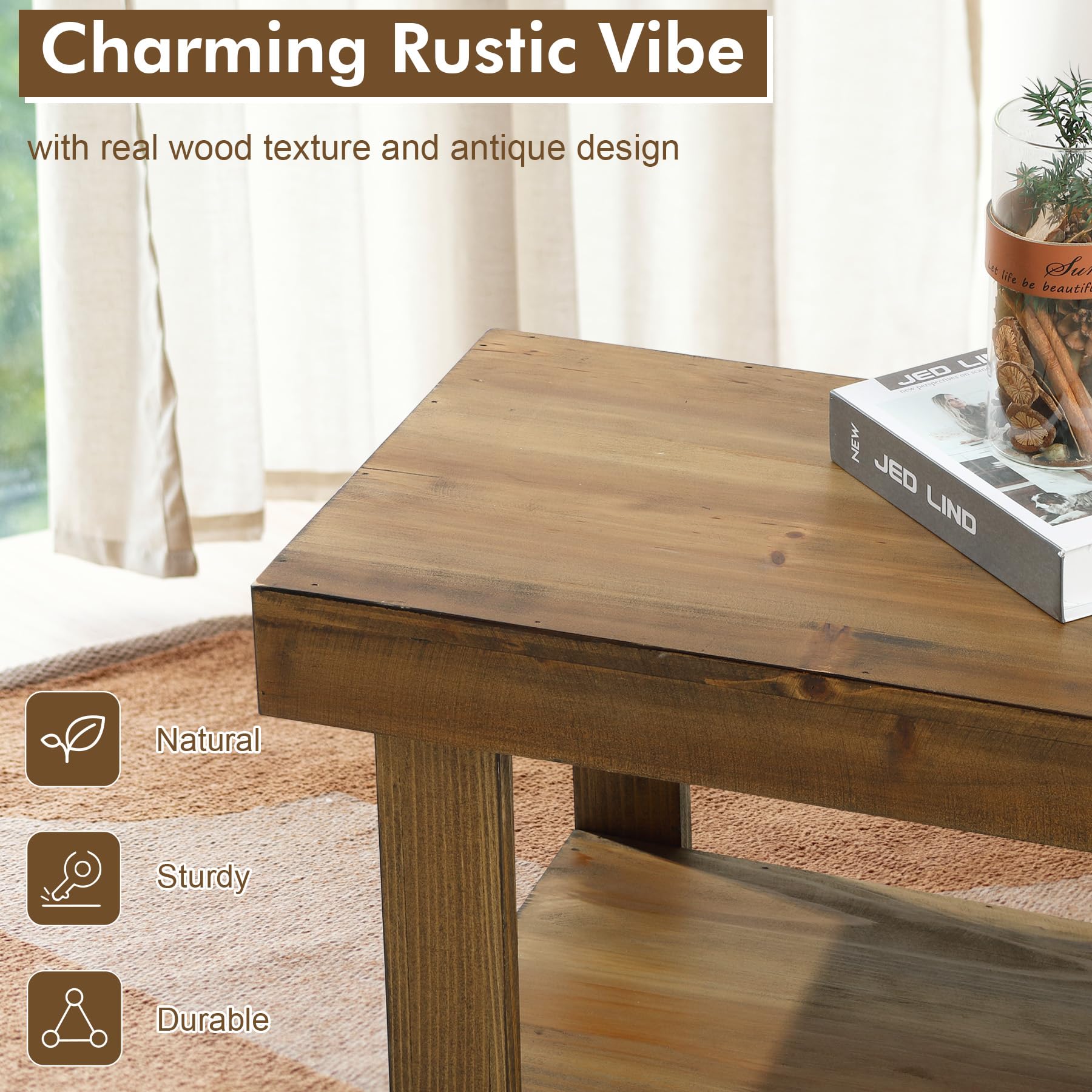 Solid Wood Entryway Bench - 42.6" Farmhouse Long Narrow Benches | Rustic Natural, Storage Bench, Easy Assembly, for Indoor, Entryway, Dining Room, Living Room, Bedroom and Hallway