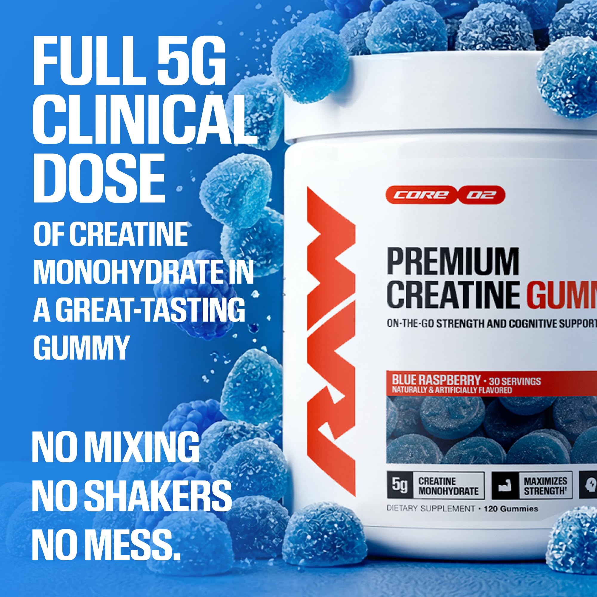 RAW Nutrition Creatine Gummies, Blue Raspberry, 5g Creatine Monohydrate — Amazon image 3