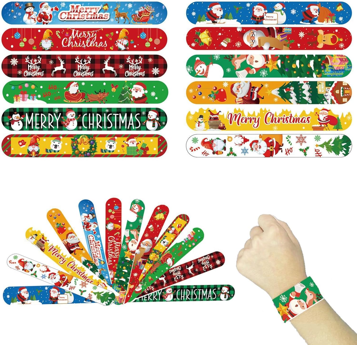 48PCS Christmas Slap Bracelets,Xmas Slap Bracelet for