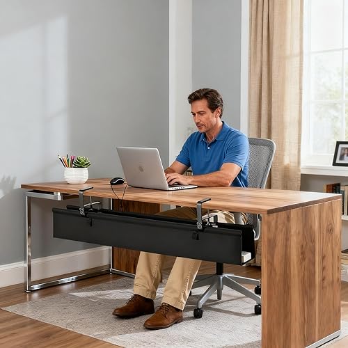 Miniatura 9 de Bandeja de organización de cables de tela Oxford para debajo del escritorio, organizador de cables de escritorio de 36 pulgadas con instalación de