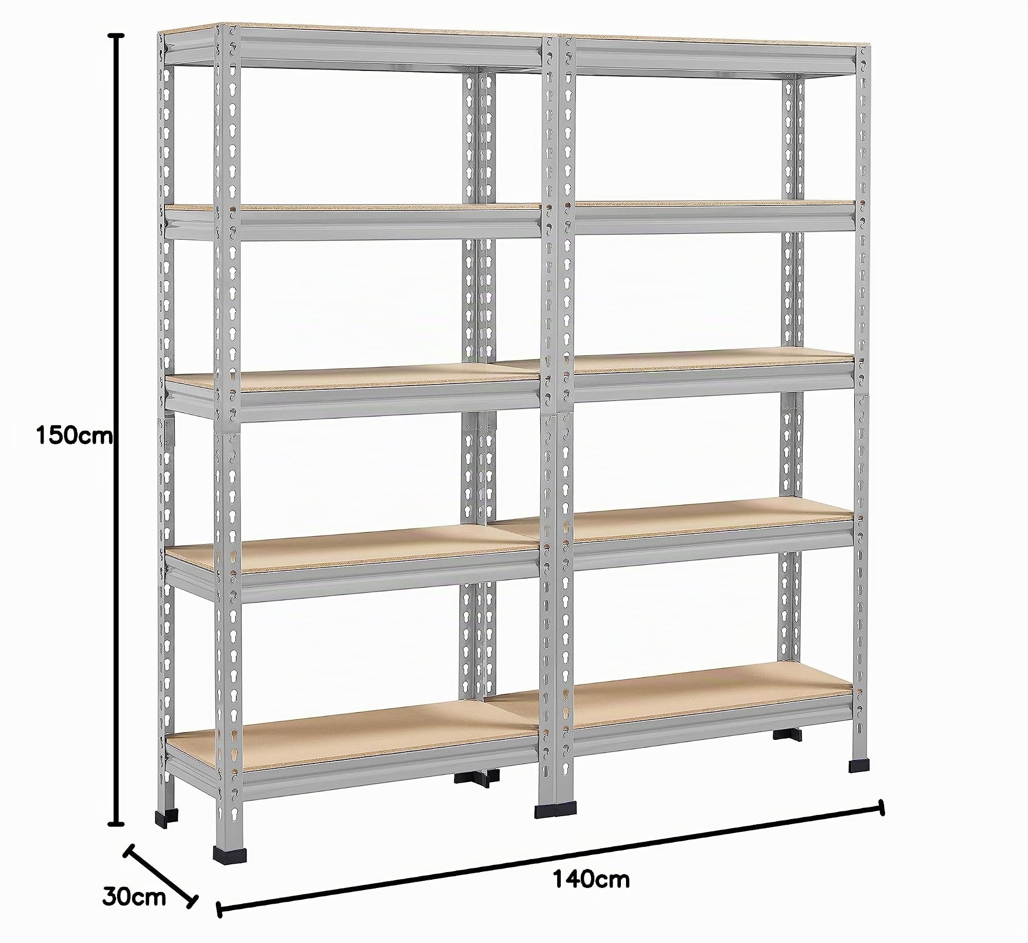 Yaheetech Estantería de Almacenaje Estantería Metálica Garaje Trastero Cocina Soporte 150 x 140 x 30 cm Gris Claro