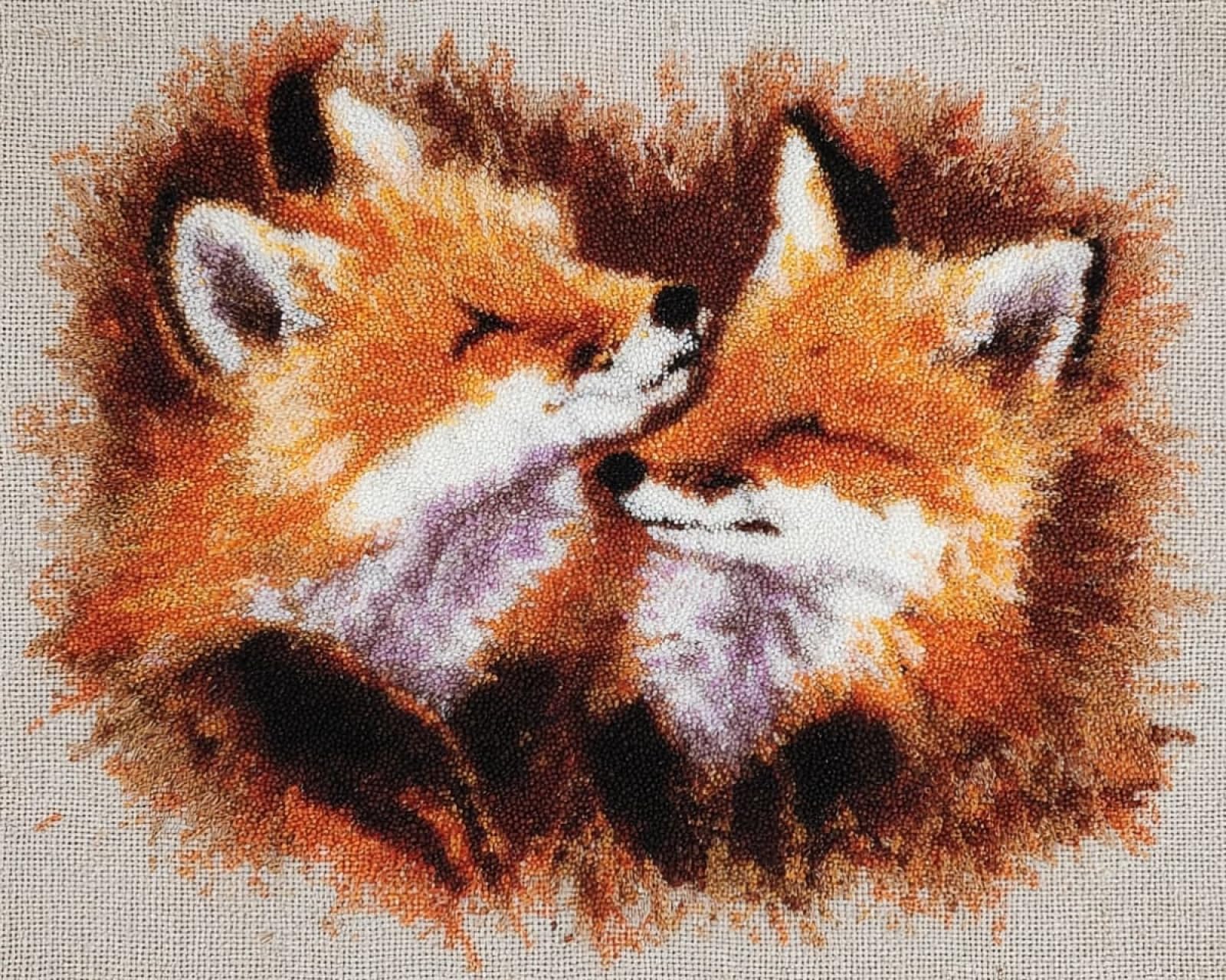 Wallphantom DIY Craft Latch Hook Rug Kits,A Family of Foxes,Printed Carpet Crochet Yarn Kits,Handcraft Cushion Crocheting Hook Home Decoration for Family Friends,55x75cm