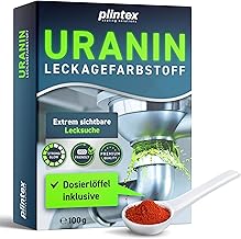 PLINTEX Uranine Dye 100 g for Leakage Detection Including Dosing Spoon - Universal Marking Dye Powder Extremely Economical - Fluorescin Leak Detection Paint, Pool Leak Detection Colour