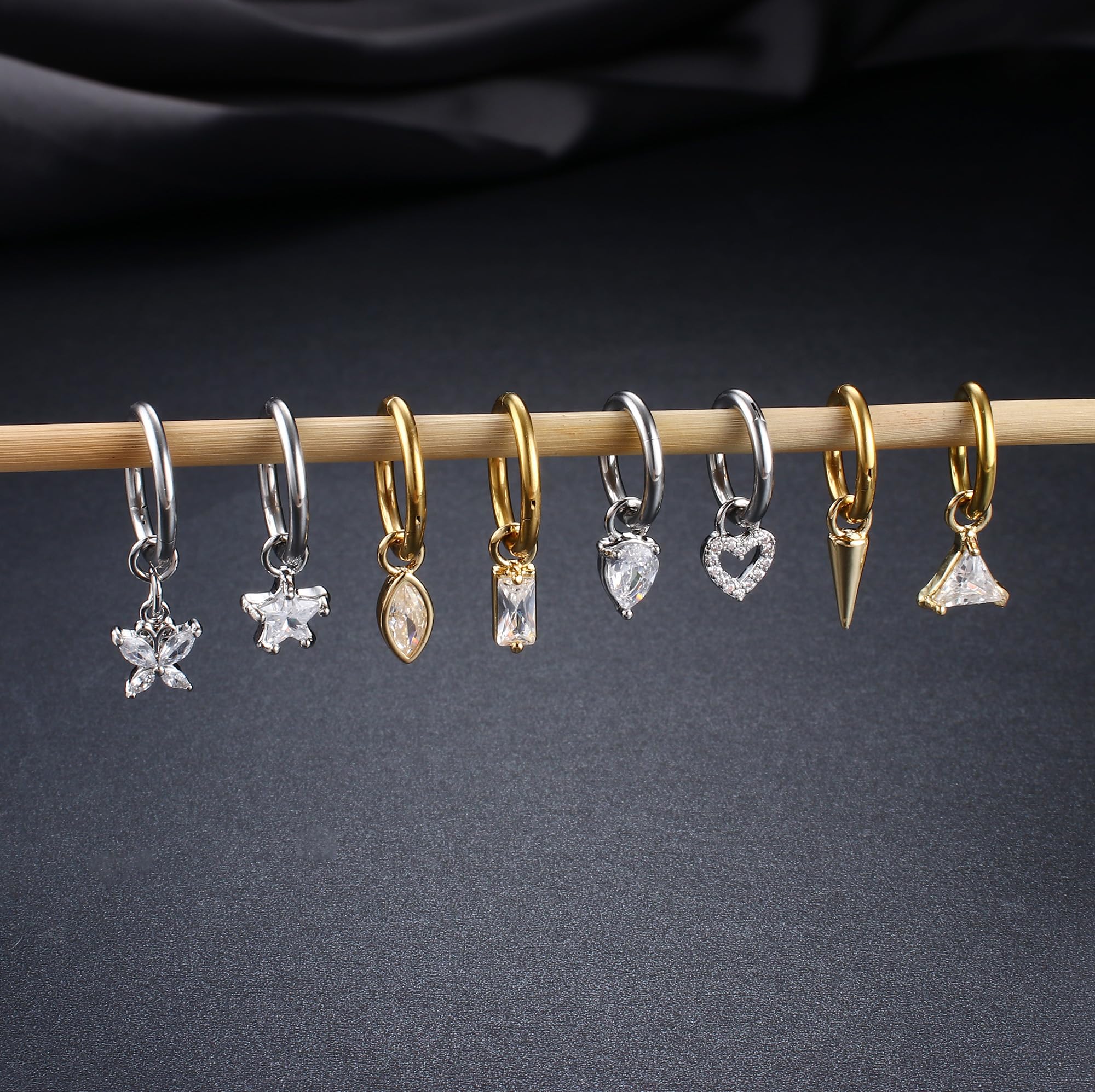 Adramata 14G Piercing Ombligo Acero Quirúrgico Hipoalergénico, Aro Hélice Cartílago Trago Oreja, Plata Oro Colgante Corporal para Mujer