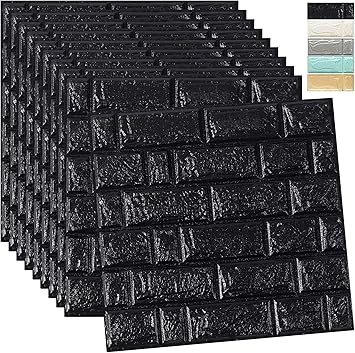 Onbet 3D Black Brick Wallpaper for Walls Living Room Bedroom Furniture Kitchen Hall | PE Foam Wall Stickers | DIY Decorative Wall Stickers (Size : 70 CM X 77 CM)