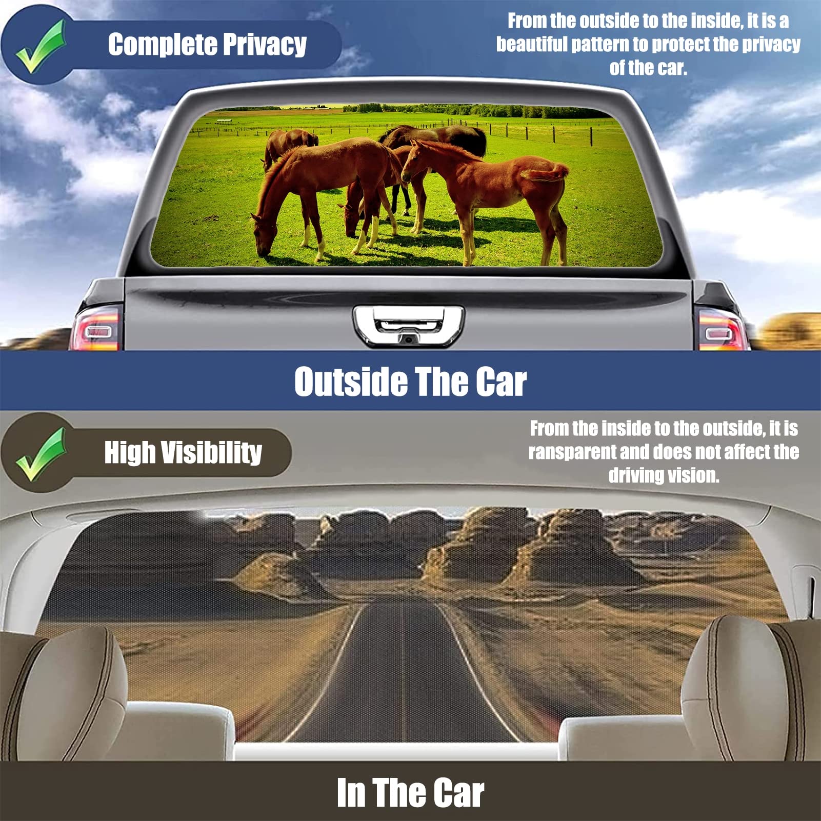 Adesivo per finestrino posteriore per auto con cavallo di destriero, decalcomania perforata, per camion, finestra, SUV, furgone, pickup, adesivi per finestrini posteriori, 165 x 55 cm