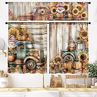 Vista 1 de Juego de cortinas de cocina de calabaza de 3 piezas, cenefa y niveles con bolsillo para barra, 58 pulgadas de ancho x 14 pulgadas de alto + 28