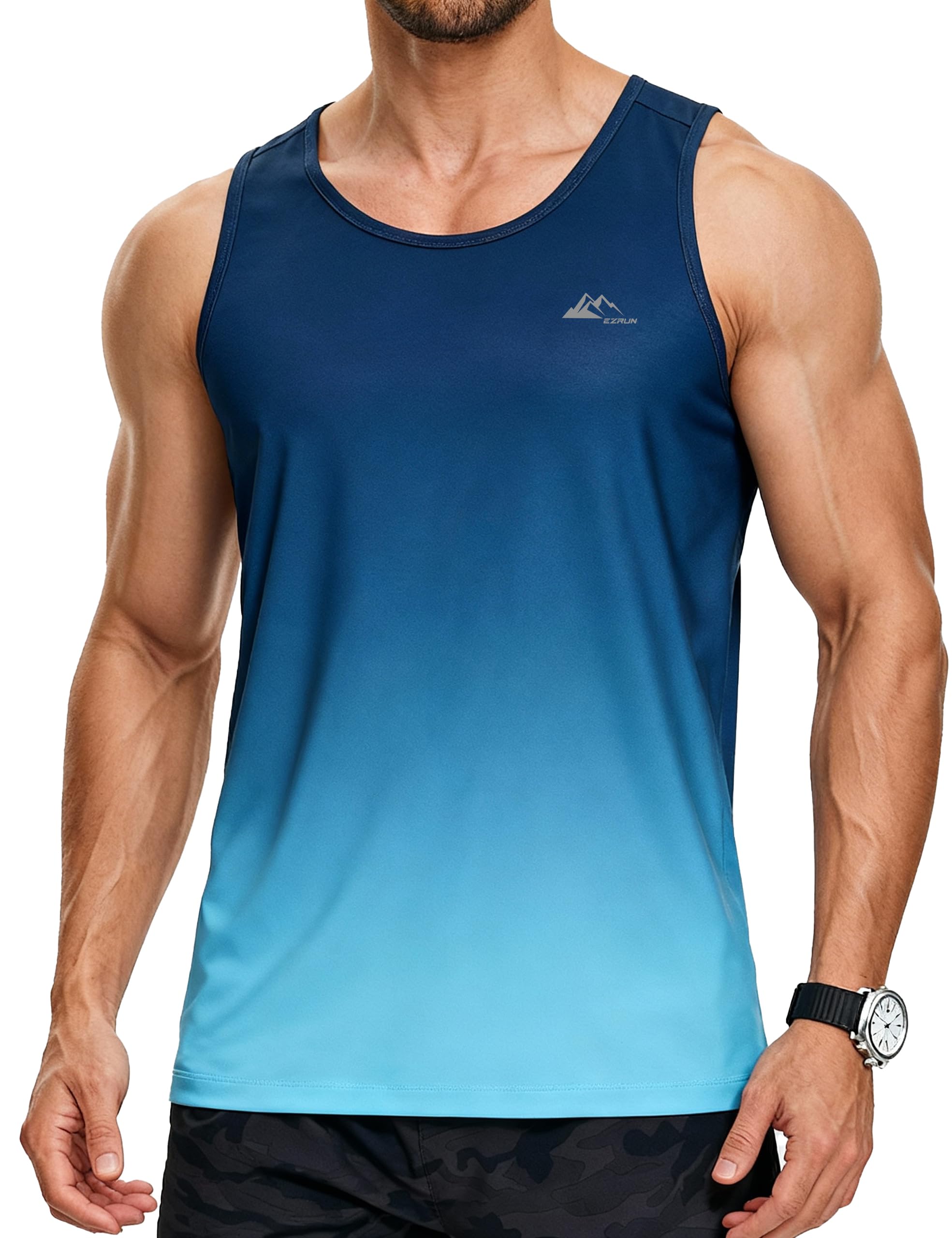 EZRUN Mens Quick Dry Tank Top UPF 50 Summer Workout Muscle Sleeveless Shirts for Swim Beach Gym Bodybuilding