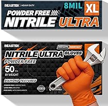 Beastek Nitrile Disposable Gloves, 8Mil Latex & Powder Free Chemical Resistant Heavy Duty Cooking Diamond Glove Orange 50 Pcs