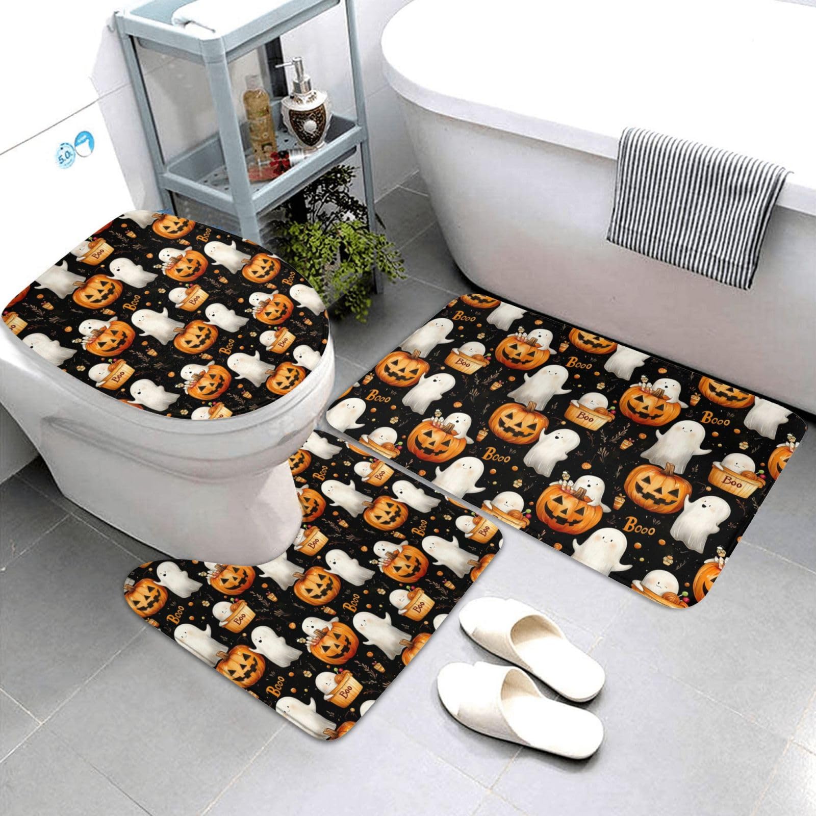 Tapis de contour doux style Halloween en lot de 3 pièces de bain