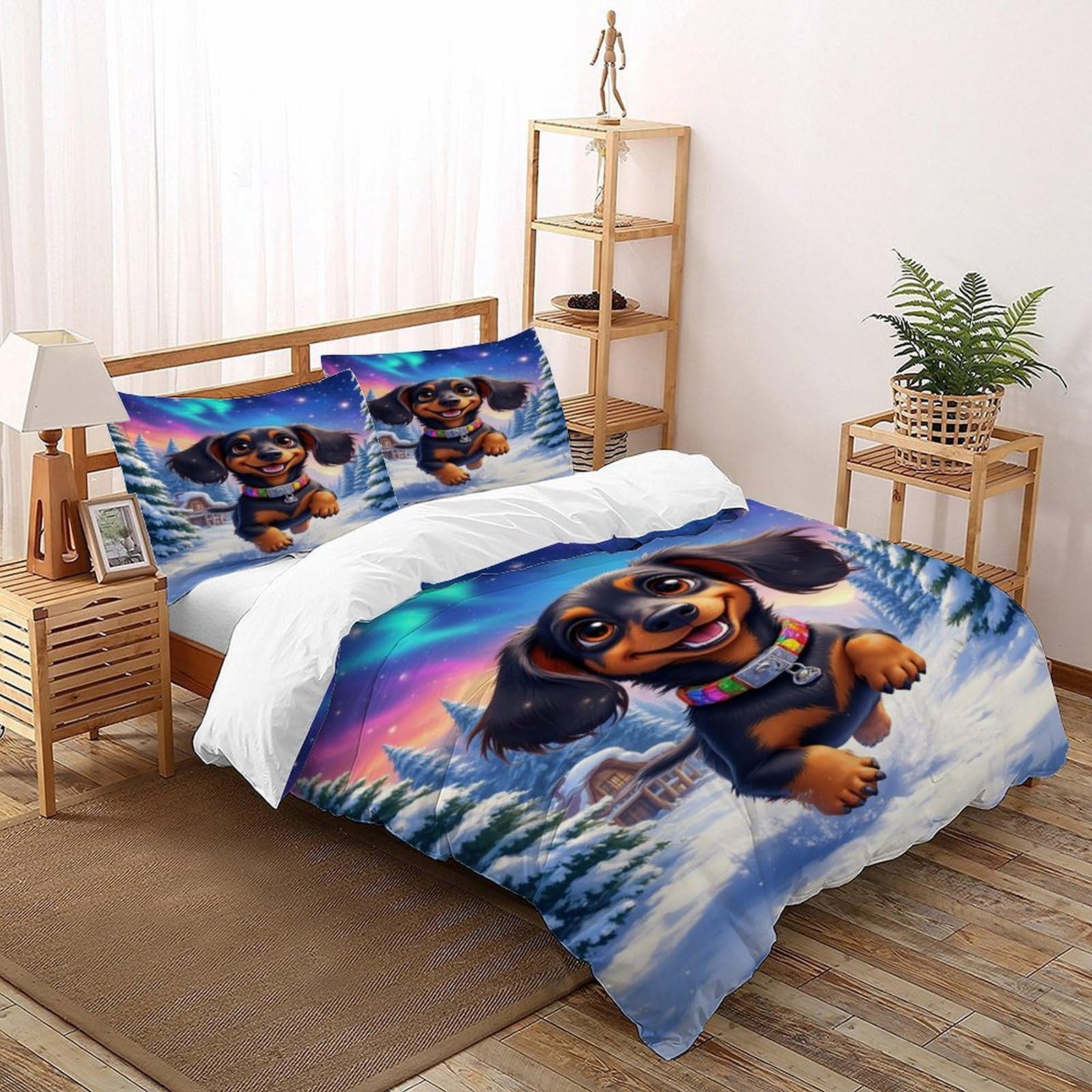 Parure de lit microfibre chien neige 260x220cm au motif imprimé 3D haute définition