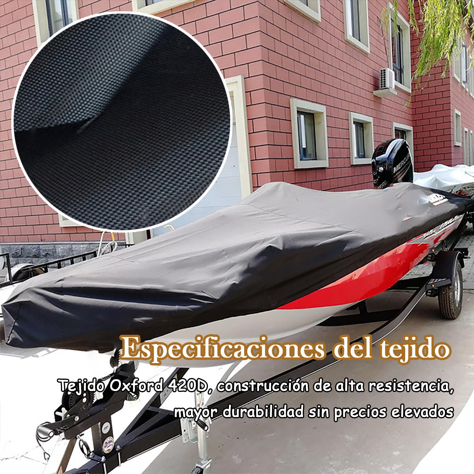 Copertura Impermeabile per Barche, Telo per Barca, Telo Copribarca, Oxford 420D Tessuto, Antipolvere Resistente ai Raggi UV Copertura Della Barca, Barca da Sci da Pesca (BLACK,LxW/810x500cm)