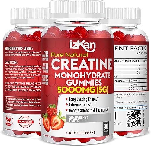 Gomitas de monohidrato de creatina de 5000 mg para hombres y mujeres  90 creatina masticable ADVANCE COMPLEX taurina y B12 gomitas sabor fresa