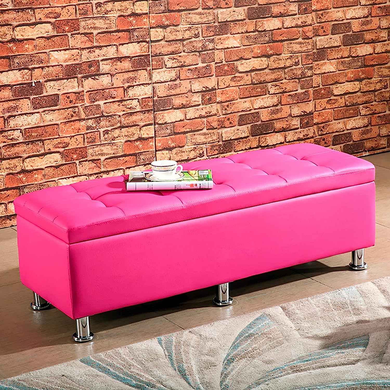 GHFXSCV Modern Faux Leather Storage Bench - Rectangular Shoe Cabinet for Entryway, Upholstered for Living Room & Bedroom, Toy Chest & Footrest 24x16x16 inches