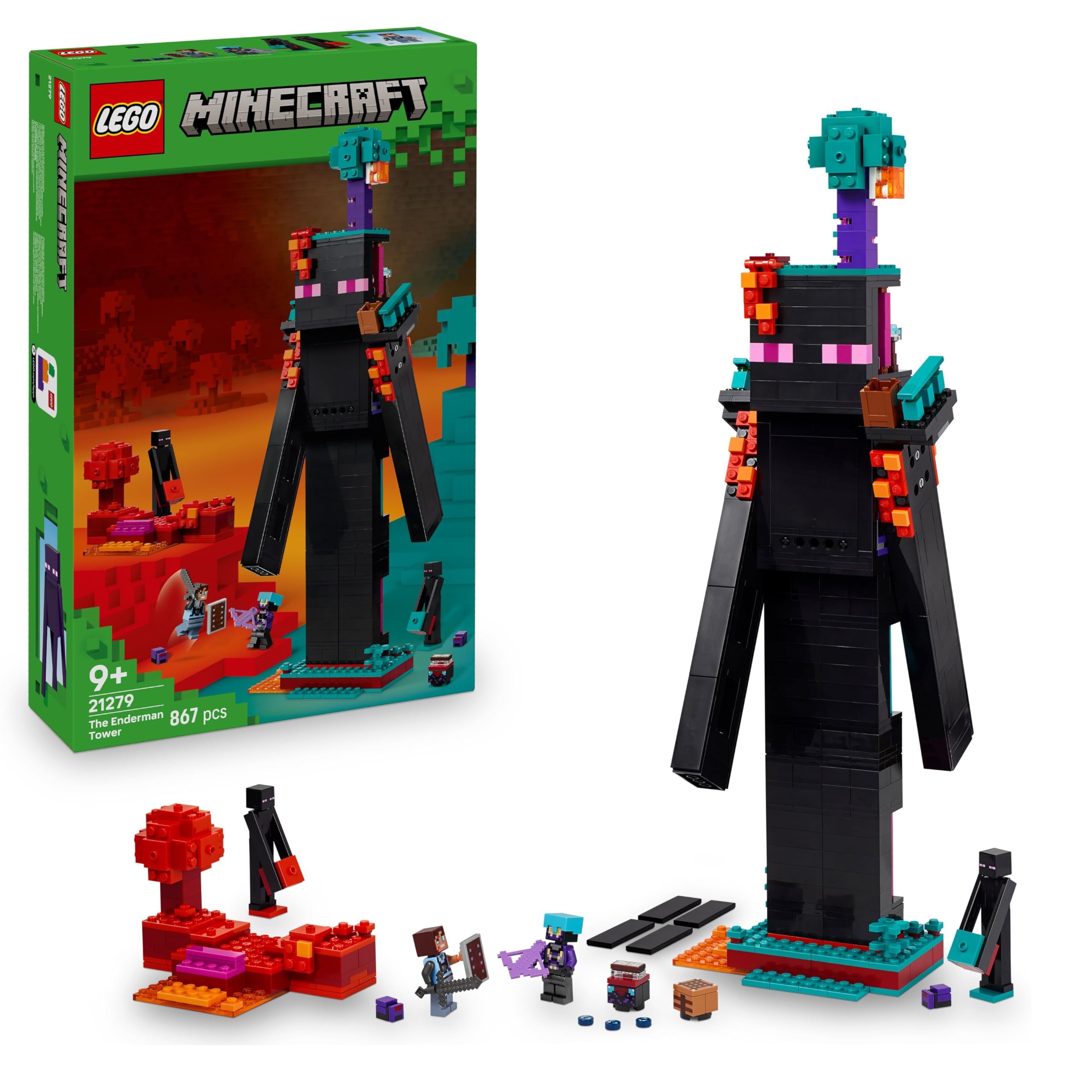 LEGO Minecraft Endermantornet Byggleksak för barn, Spelrumsprydnad, Present med actionfigurer för gamers, Byggset för kreativ lek och rumsdekoration för pojkar och flickor som gillar dataspel 21279