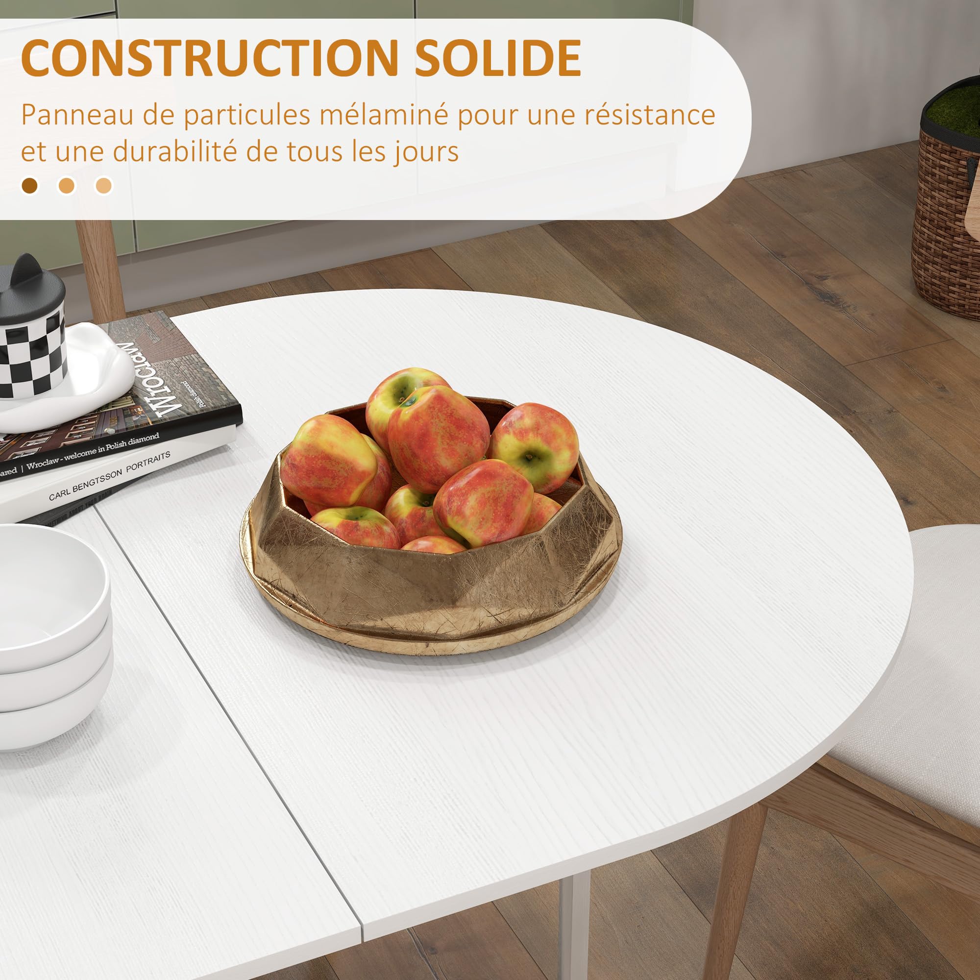 HOMCOM Table à Manger Pliante jusqu'à 6 Personnes Blanc | Table Pliante Cuisine Ovale, pour Petits Espaces, Salle à Manger