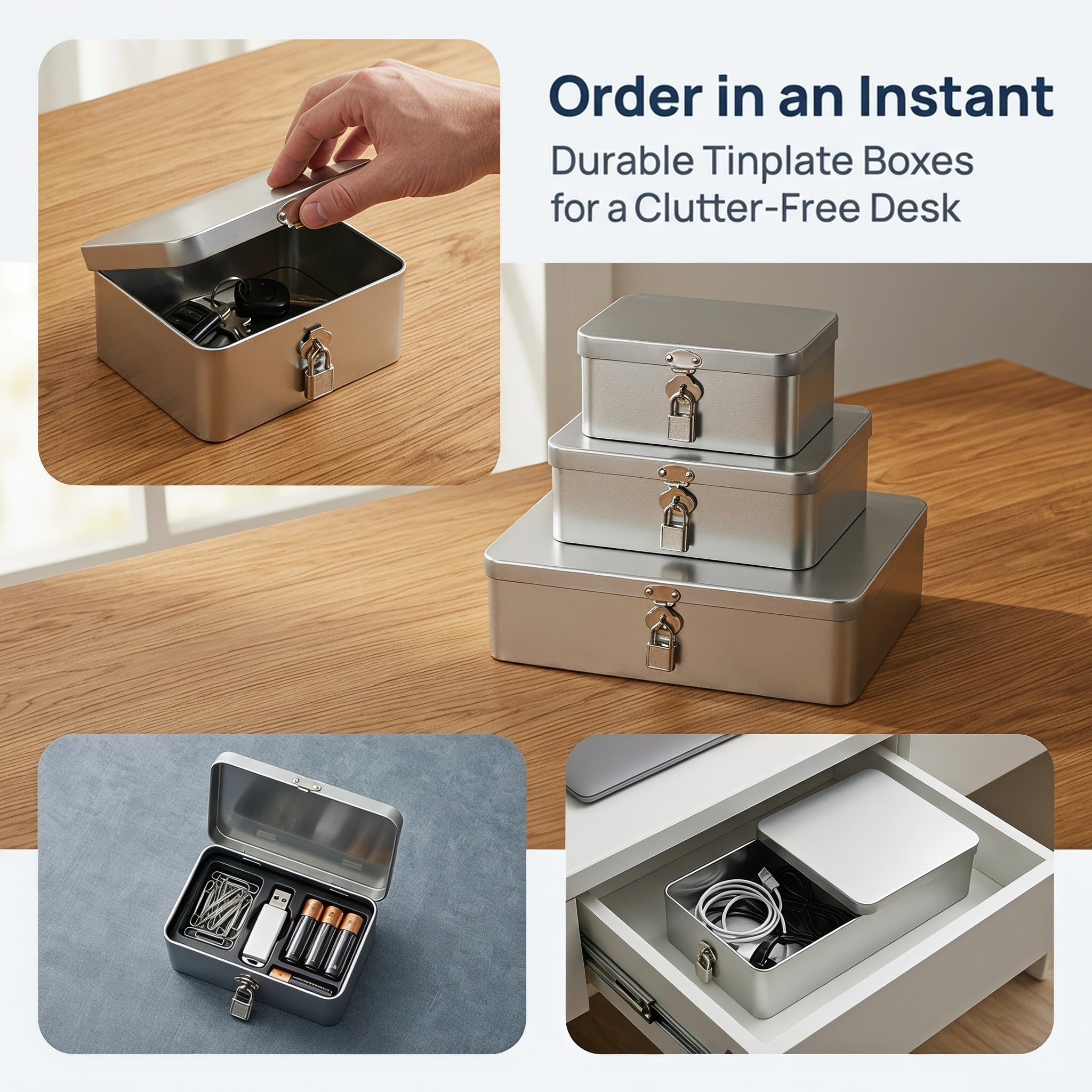 UKCOCO 3-teiliges Set Metallbehälter mit Deckel, rechteckige leere
