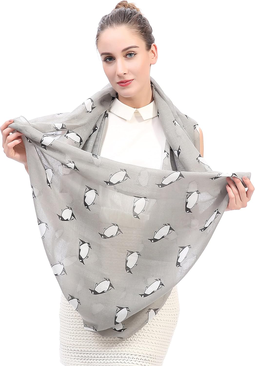 Lina & Lily Penguin Animal Print Women's Infinity Scarf Lightweight - Image 4