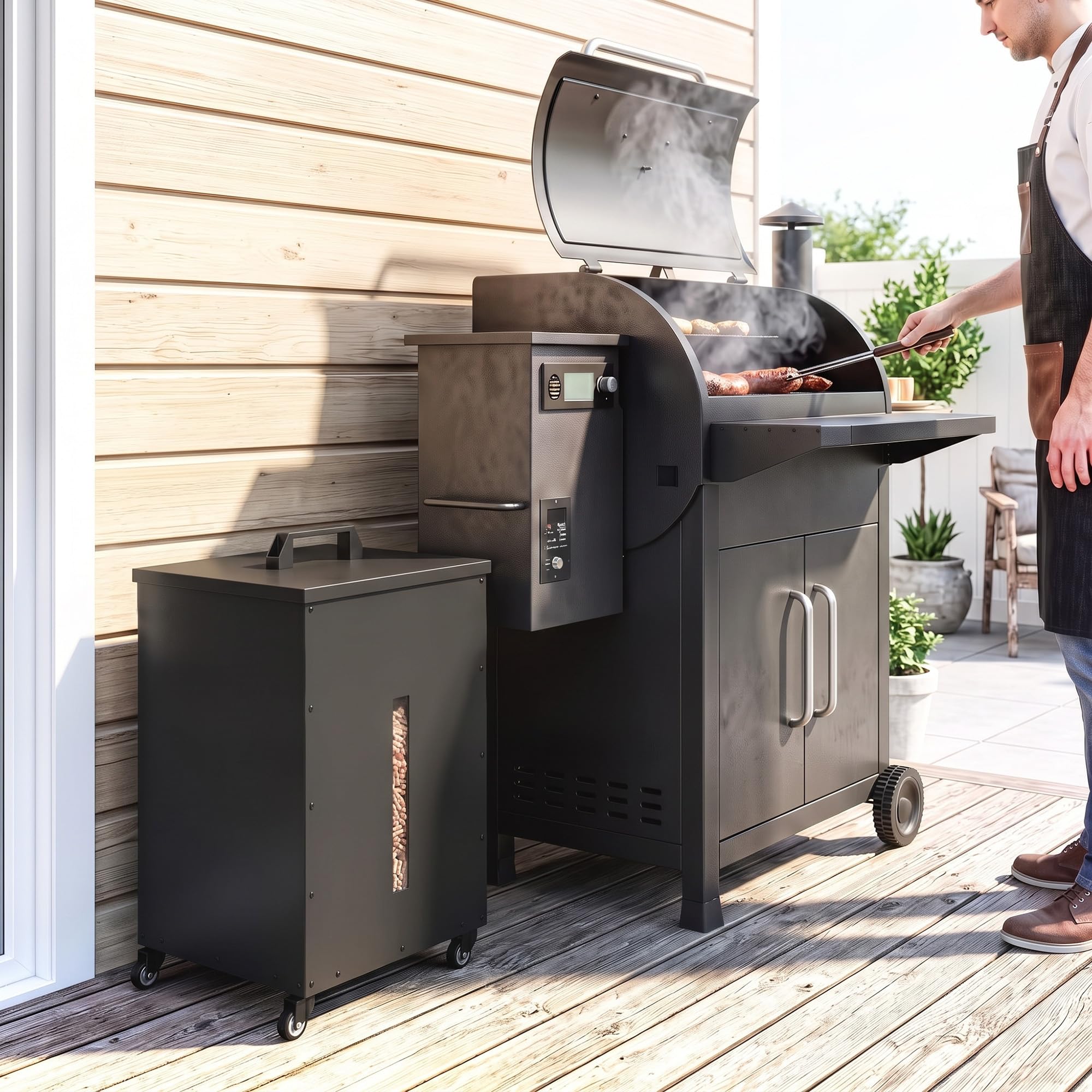 Outsunny Porta Pellet da Interno con Ruote da 30 kg in Acciaio, Nero