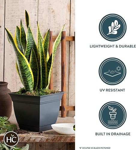 Miniatura 3 de The HC Companies Maceta cuadrada Eclipse de 12 pulgadas con platillo  Maceta para interiores y exteriores para flores, verduras, hierbas, rosa