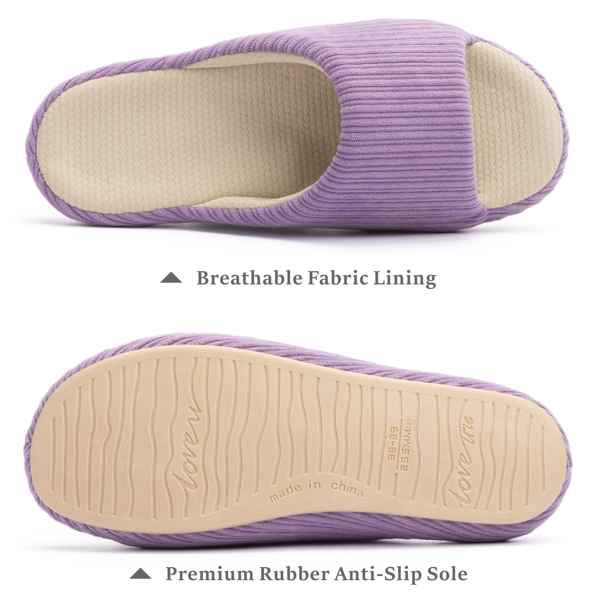 Chantomoo Pantuflas de espuma viscoelástica para mujer, cómodas pantuflas de casa, suela de goma, acogedoras, para interiores y exteriores, Púrpura, 7-8