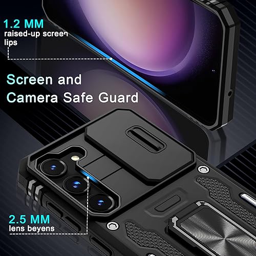 Miniatura 6 de DEERLAMN Funda para Samsung Galaxy S23 con cubierta deslizante para cámara + protector de pantalla (2 unidades), soporte de anillo giratorio grado