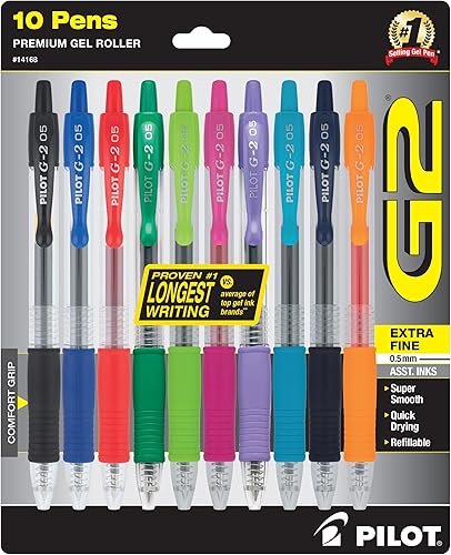 Pilot G2 Premium - Bolígrafos retráctiles de tinta de gel, punta extrafina (0.020 in), surtidos, 10/paquete (14168)