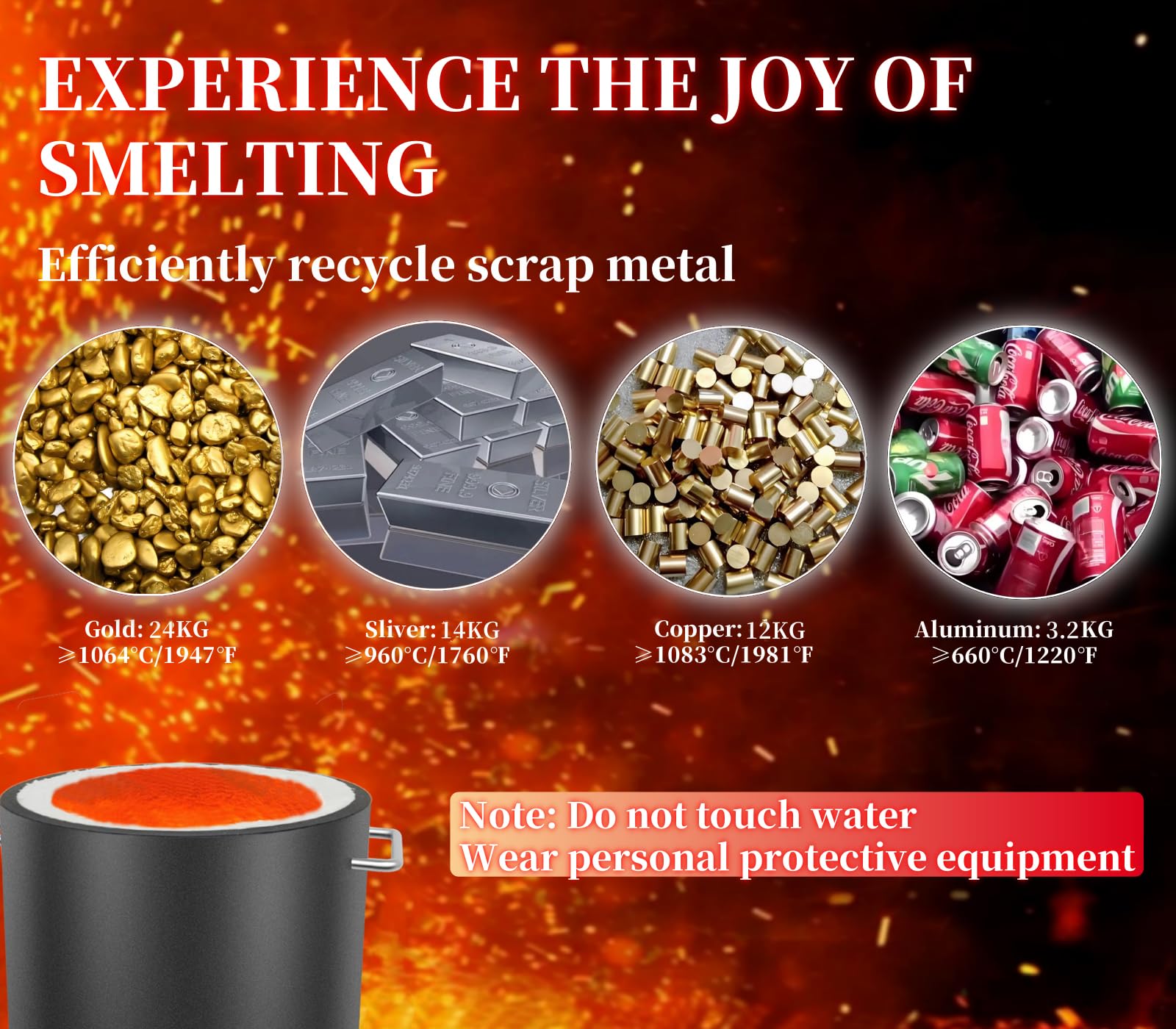 12KG Propan-Schmelzofen-Set, Große Kapazität Brennofen Gießerei Ofen Schmelzen Gold Silber Kupfer Aluminium Metall Recycling für Schmuck Herstellung und Metallguss
