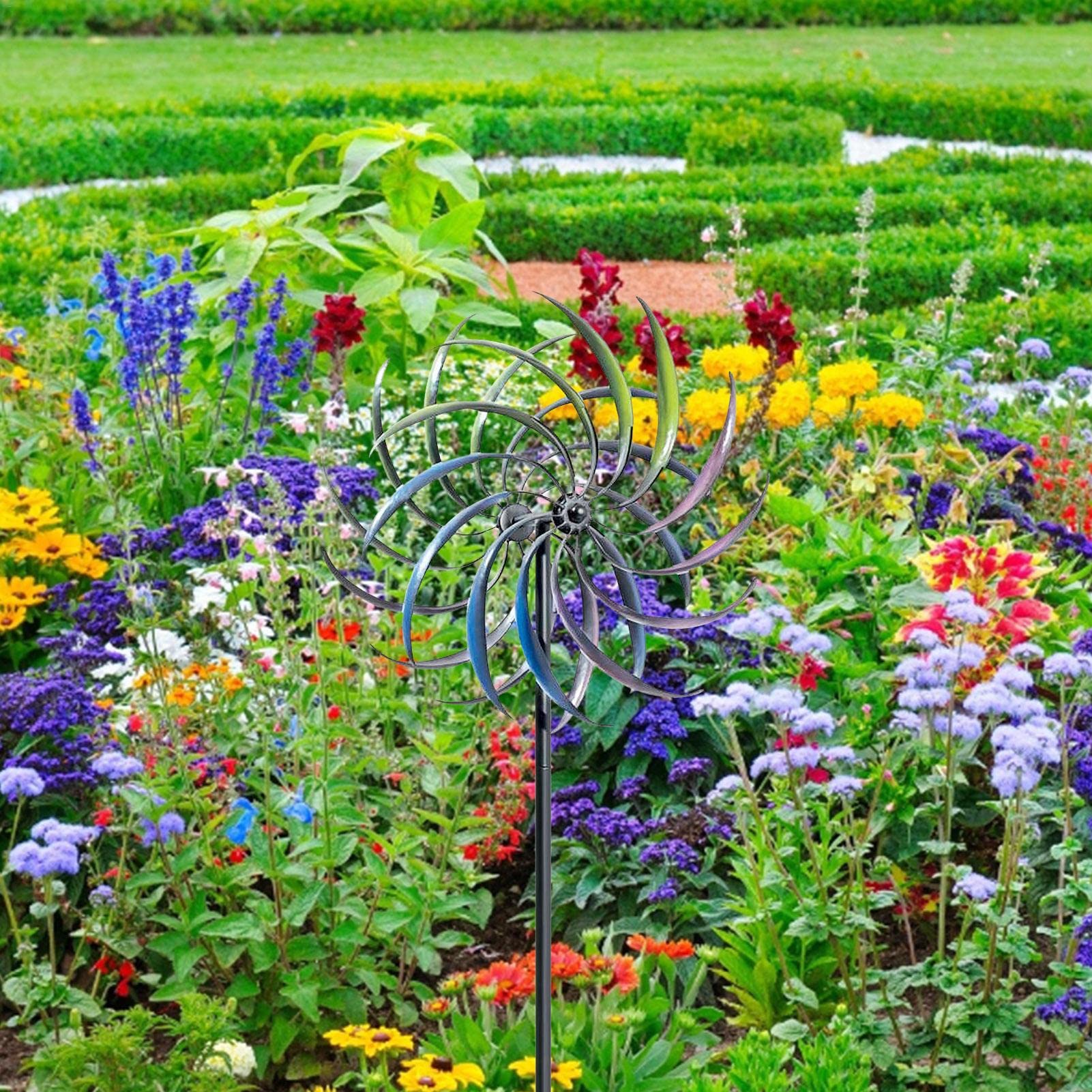 Windspiele Schönes Und Großes Windrad Für Garten - Metall - Ø 40,5cm / Höhe: 200cm - Wetterfest - Hochwertige Qualität & Stabiler Standstab - Gartenstecker/Metallwindrad/Windräder - Gartendeko