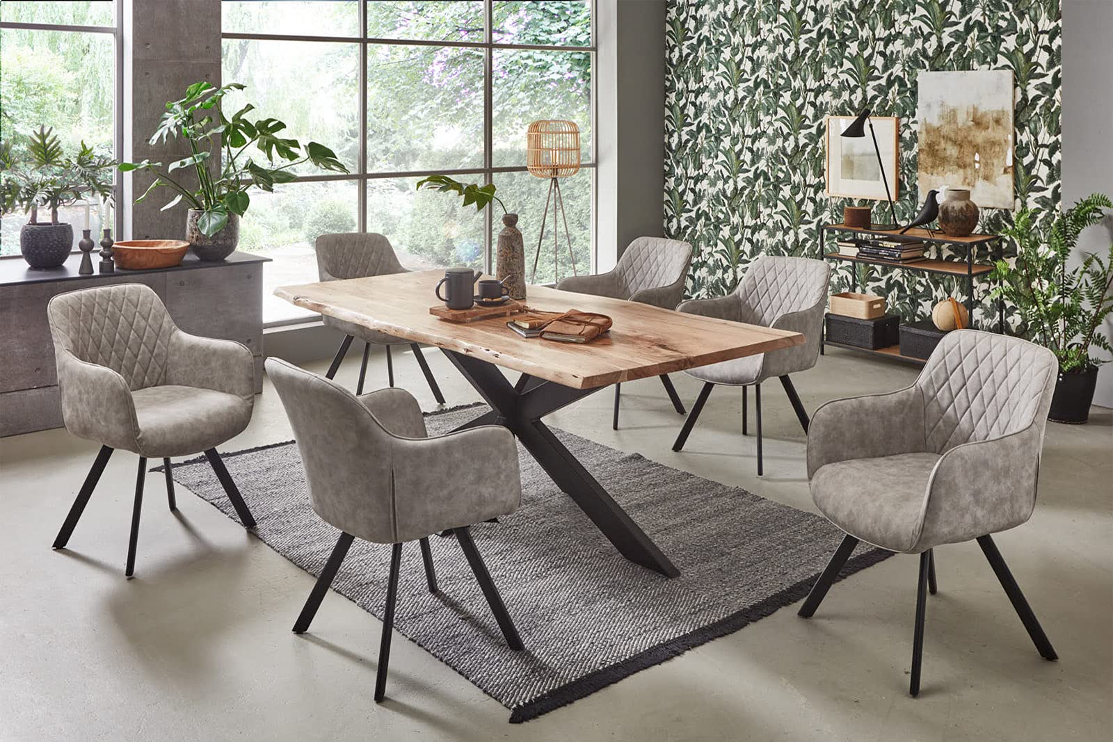 SAM Esstisch Salerno 180x90 cm Akazie Natur Baumkante Spider schwarz