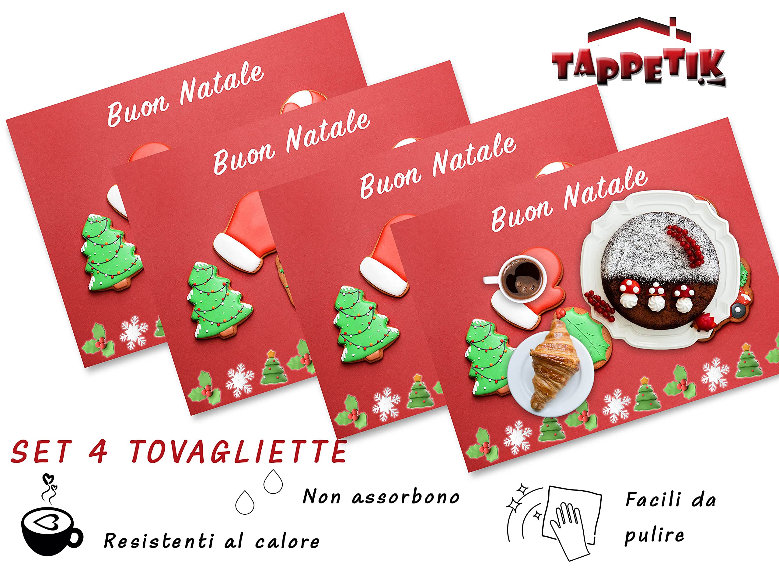 Set 4 tovagliette Americane Natalizie 33x45 cm Diverse Fantasie Ottima Idea Regalo (n° 62)
