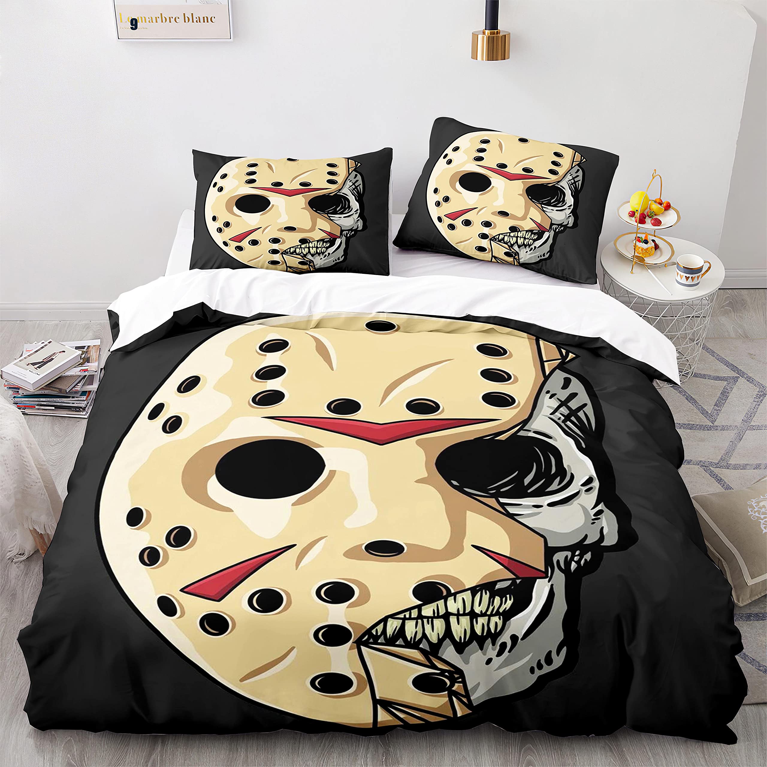 NICHIYOBI Jason Voorhees Duvet Cover Bedding Set - Duvet Cover and Pillowcase, Microfibre, 3D Digital Print Three-Piece Bedding (2, King 240 x 220 cm)