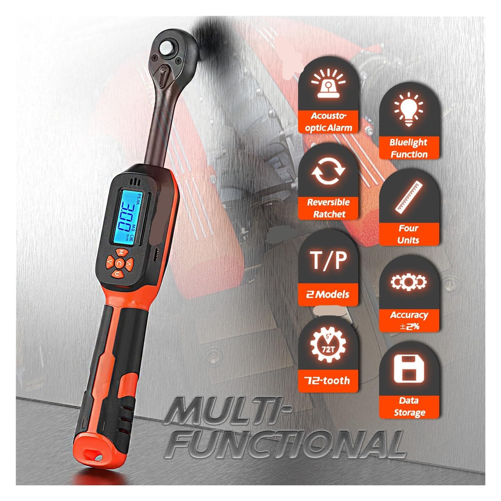 Chiave dinamometrica, Chiave dinamometrica digitale con precisione preimpostata del 2% e avvisi LED/cicalino for utensili meccanici for autoveicoli