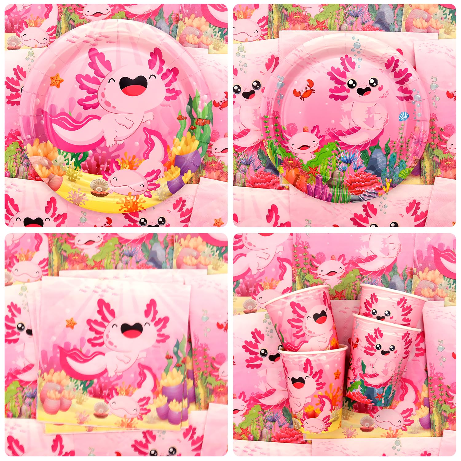 Confetti Axolotl Rosa per Festa di Compleanno - Forniture per Festa Axolotl inclusi Banner, Piatti, Cake Topper, Tazza, Tovagliolo, Palloncino, Tovaglia - per 20 Persone (LQ)