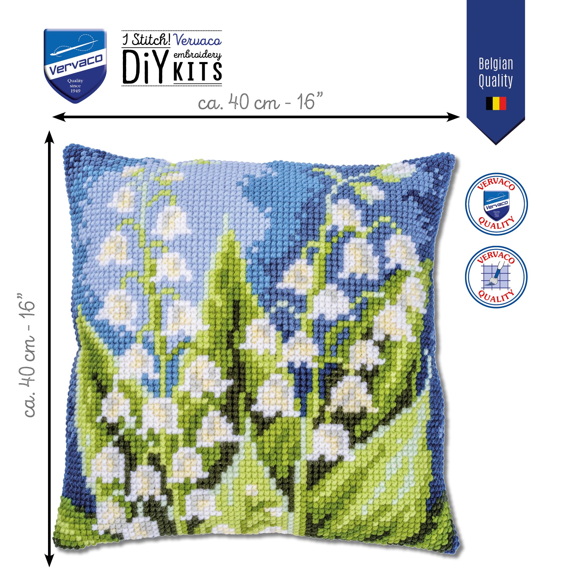 VERVACO Zestaw do Haftu Krzyżykowego Poduszka KONWALIA Kanwa z Nadrukiem 40 x 40 cm Gruba Włóczka Akrylowa Zrób to Sam Dekoracja Domu DIY Cross Stitch Kit