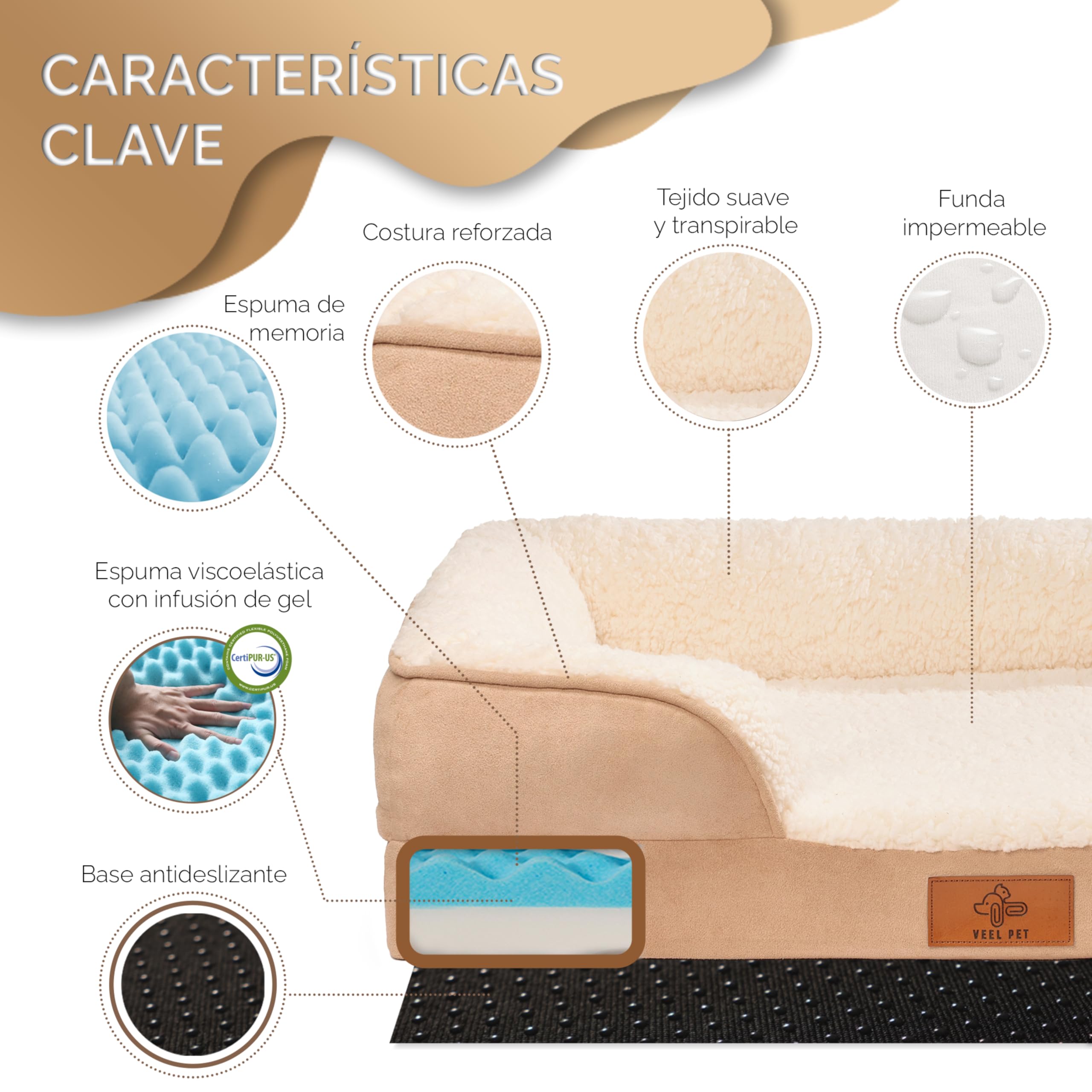 Cama para Gatos ortopédica con Funda Impermeable (Small)