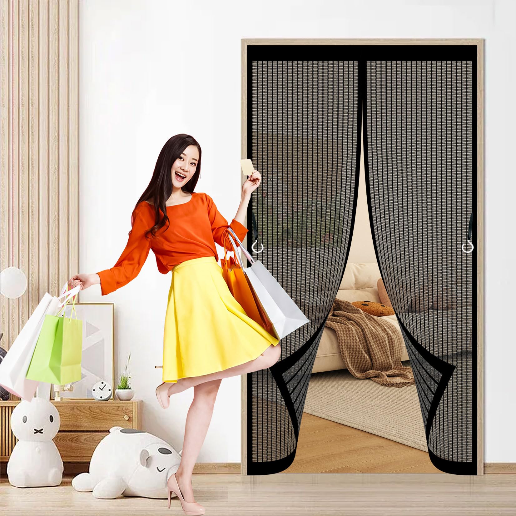 Moustiquaire pour porte-fenêtre 112x180 avec aimants rideau anti moustique noir