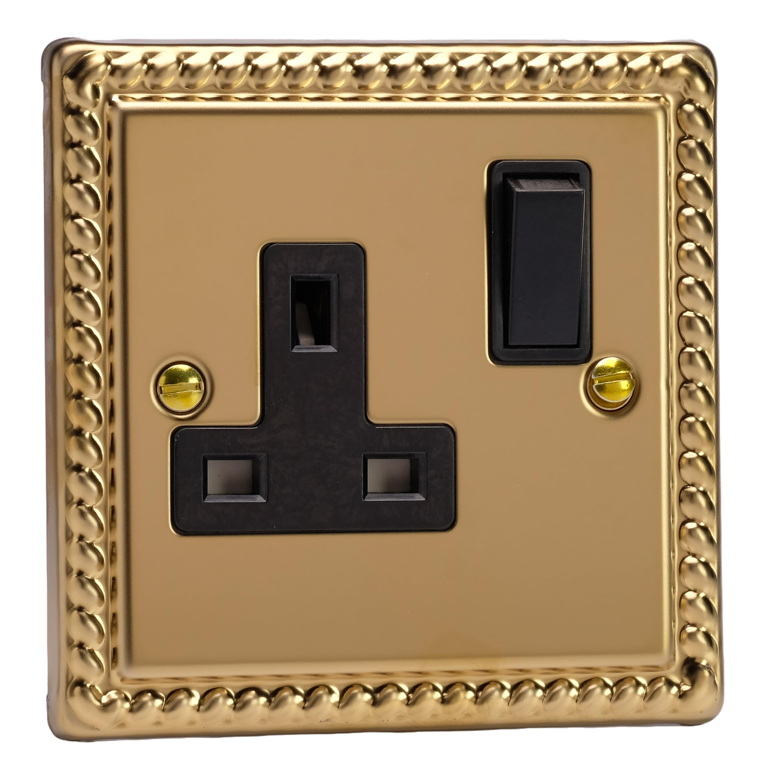 13A Socket Brass 2 Pole Classic Georgian + Black Insert Varilight XG4B