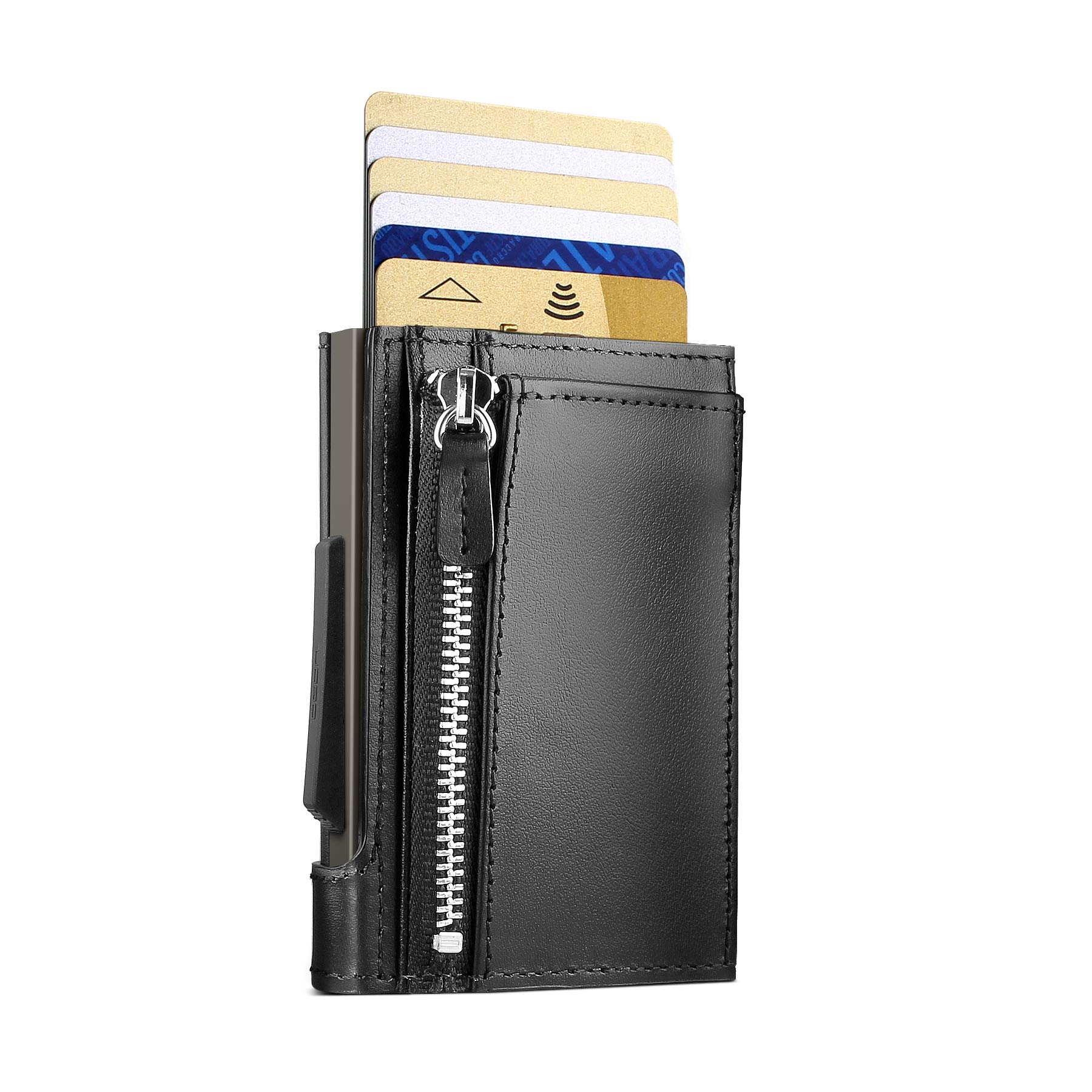 Cascade Wallet for coins by Ögon Designs - Automatic aluminum and leather Wallet - Compact metal RFI