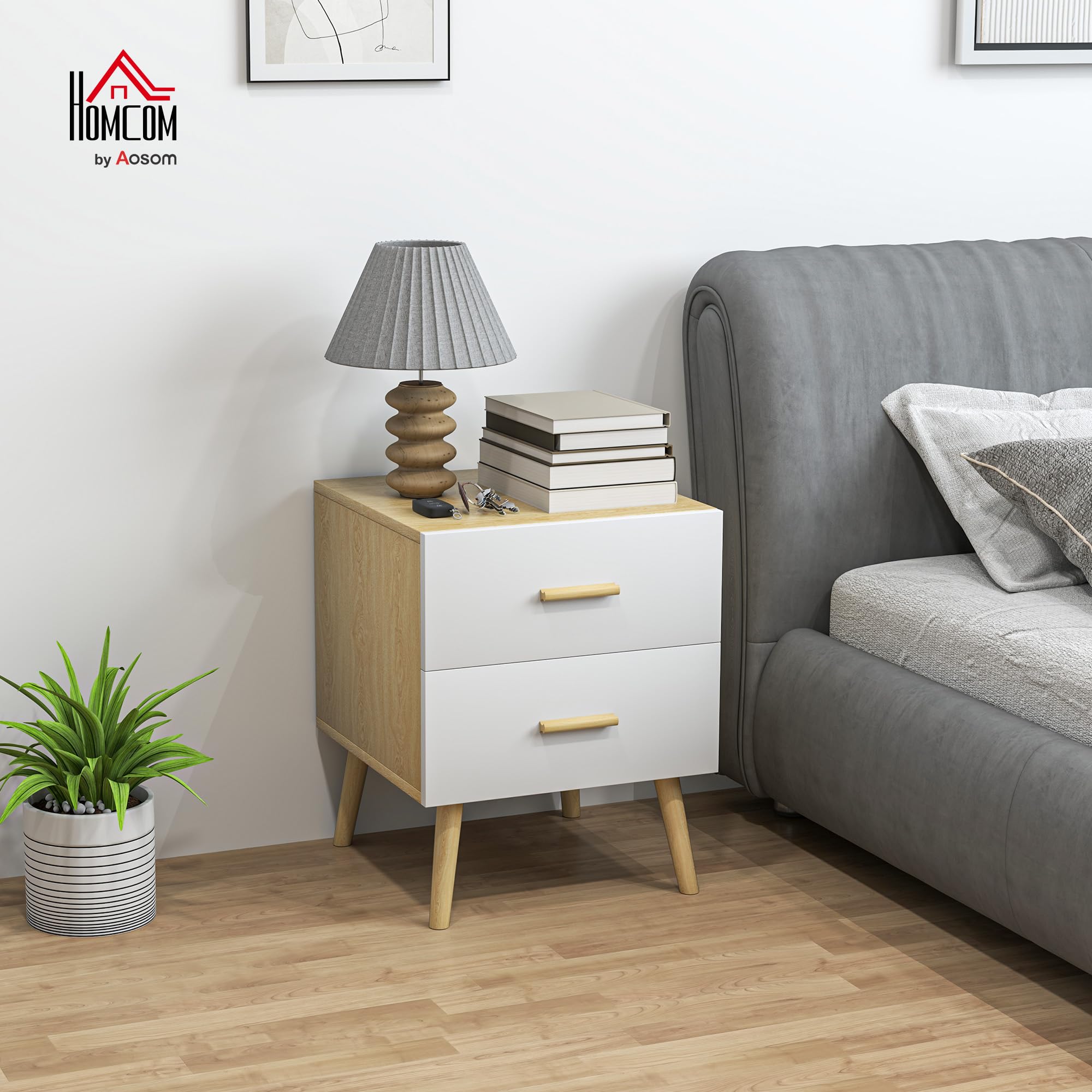 HOMCOM Mesita de Noche con 2 cajones, Estilo Moderno, para Dormitorio, salón, 40 x 40 x 50 cm, Roble