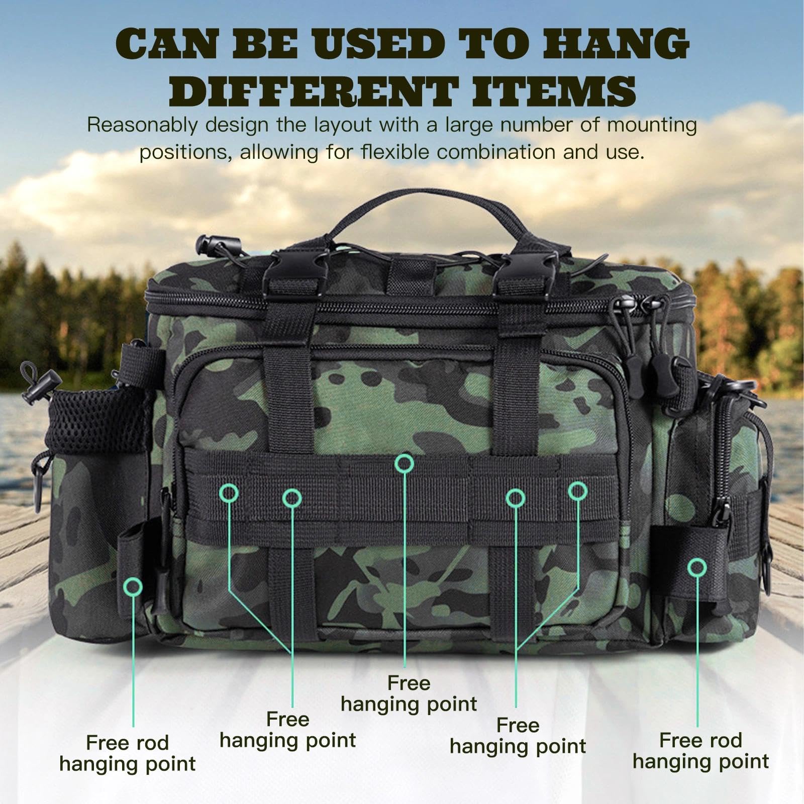 Borsa da Pesca Impermeabile Oxford Alta Capacita con Tracolla Regolabile e Organizzatore per Canna Mulinelli Esche e Attrezzatura Outdoor (Version C)