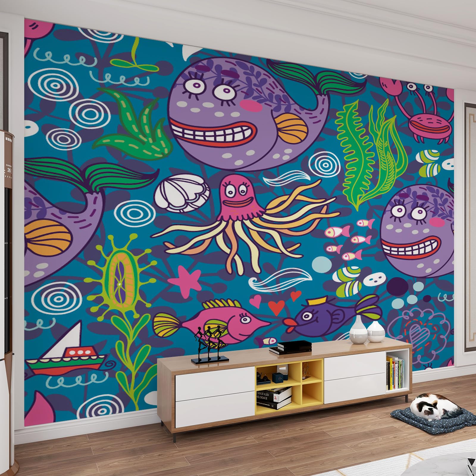 Monde sous-marin abstrait en grand format pour sublimer la décoration murale de votre bureau