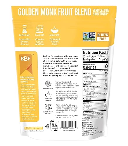 Miniatura 7 de BetterBody Foods Golden Monk - Mezcla edulcorante de frutas sustituto del azúcar cero calorías dieta ceto cero carbohidratos netos cero glucémico